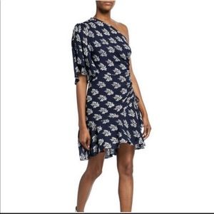 A.L.C. Misha One Shoulder Blue Floral Silk Dress Size 8 Retails $575